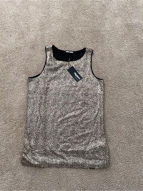 zeagoo Gold Sequin Sleeveless Tank with Black Trim